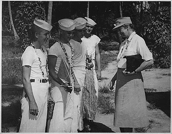 Eleanor Roosevelt greeting American sailors in Bora Bora