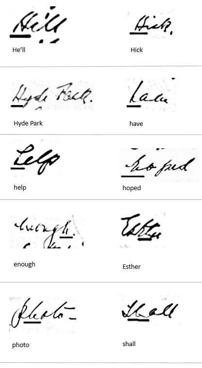 Images of Eleanor Roosevelt's handwriting using the letter "H"
