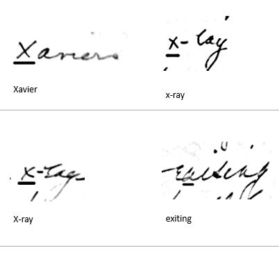 Images of Eleanor Roosevelt's handwriting using the letter "X"
