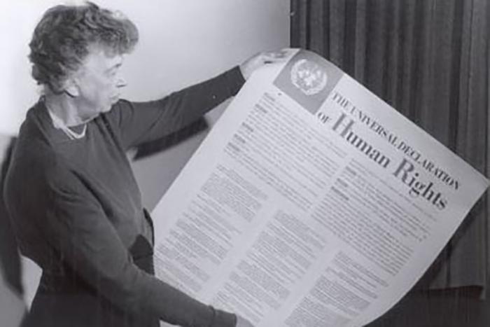 Eleanor Roosevelt holding the Universal Declaration of Human Rights